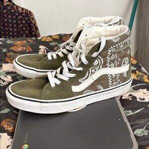 Vans Olive and White High-Top Sneakers